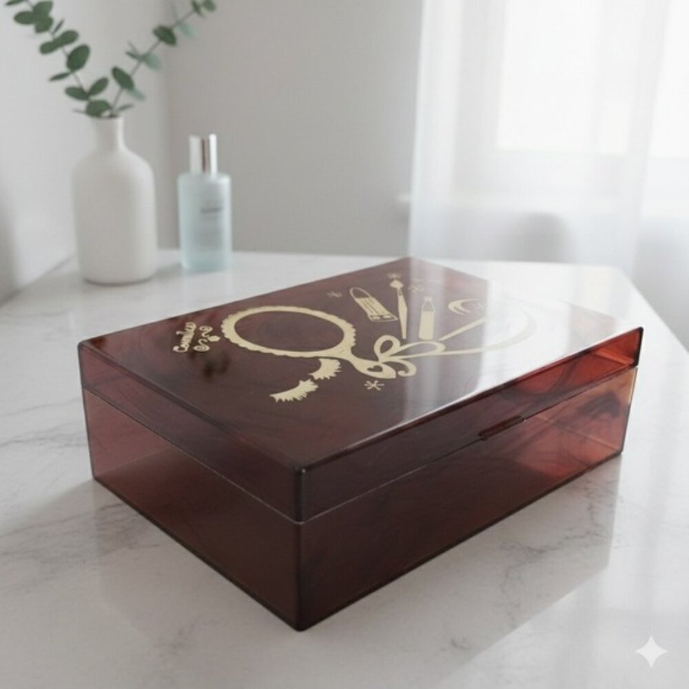 Vintage 50s Marble Acrylic Cosmetic Case Storage Case Art Deco